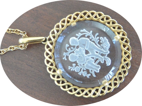 SALE! Crown Trafari Intaglio Necklace -Signed, Tw… - image 2