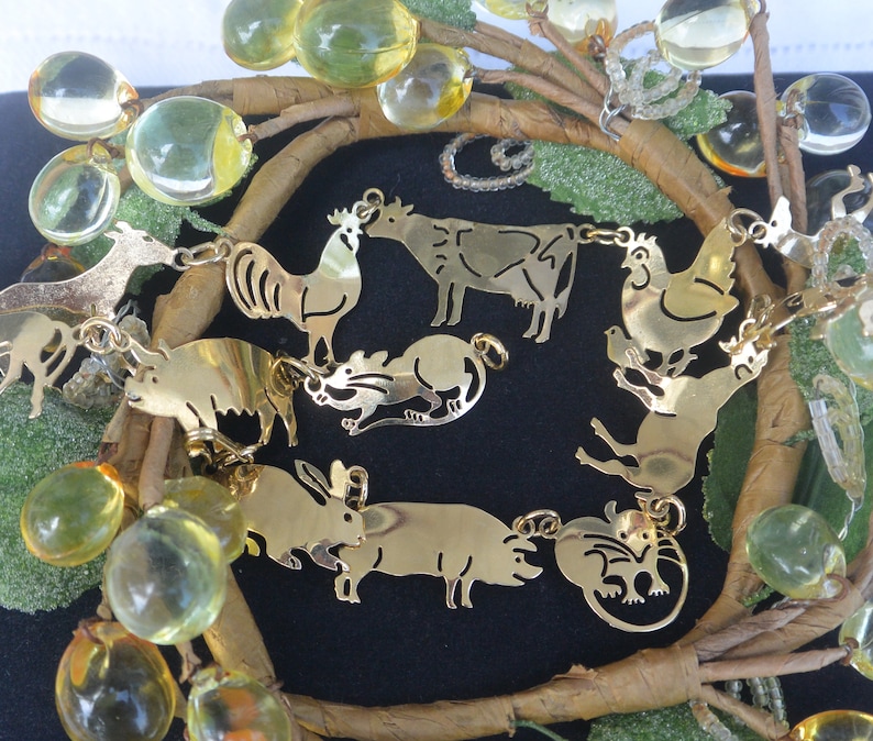 Fabulous! Wild Bryde Necklace Gold Plated 48 HR SALE Free US Shipping -Vintage Signed Rare Farm Animals
