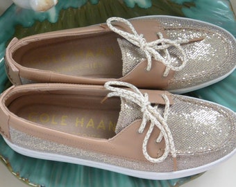 Cole Haan Grand Series-loafers: ONGEBRUIKT: leer met gouden pailletten, VS 10, vintage, SALE!