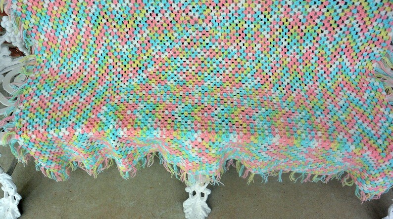 48 HR SALE Pastel Colors Fabulous! WarmCozy- Vintage Hand Crochet AfghanThrow