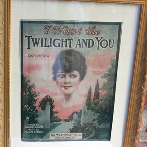 SALE Music Sheet, Framed I Want the Twilight and You, Gold Wood Frame, Great Gift Antique Fabulous image 5