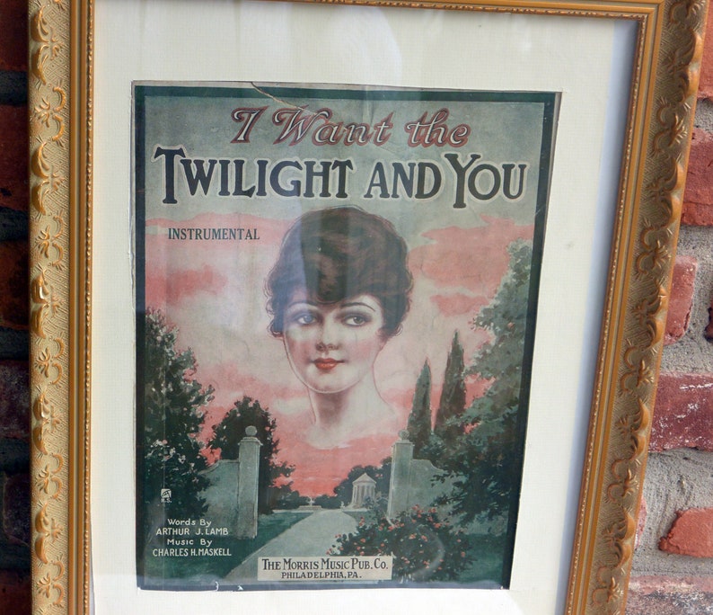 SALE Music Sheet, Framed I Want the Twilight and You, Gold Wood Frame, Great Gift Antique Fabulous image 5