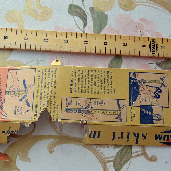 SALE! David Traum Skirt Marker Tool - Partial Box w Instructions, New Wood Ruler, No Metal Parts - Vintage - Box As Is!