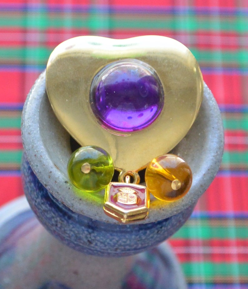 Accessocraft Heart Brooch Purple Cabochon Free US Shipping Fabulous! 48 HR SALE Vintage Crest Charm