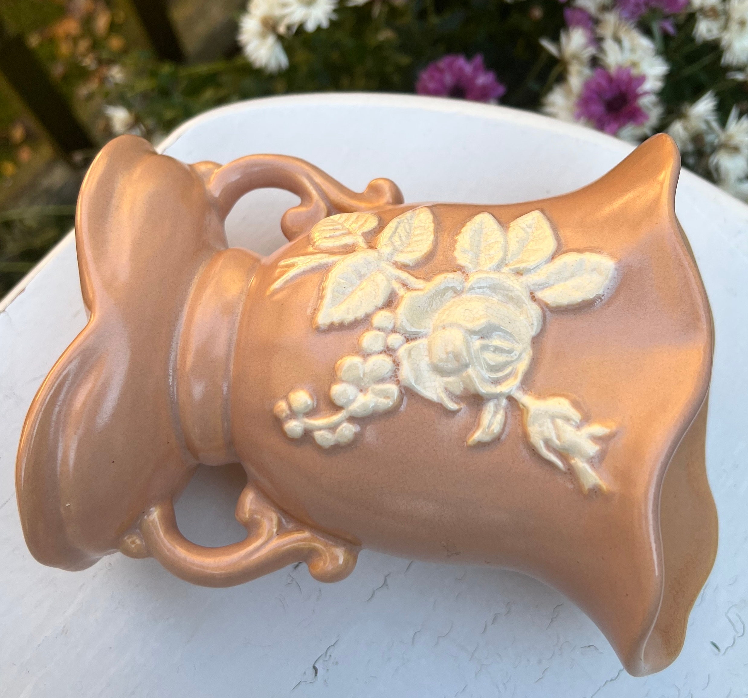 Weller US Pottery Vase: Pink Raised Roses, Hand-signed, Antique