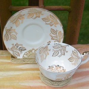 SALE! Royal Grafton Cup and Saucer - English, Elegant Gold/White, Fine Bone China, Great Gift - Vintage - Rare, Fabulous!