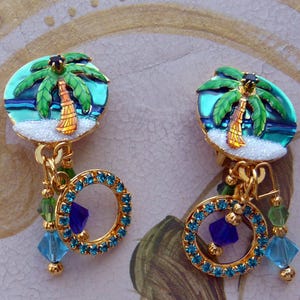 Lunch at the Ritz  Earrings: UNUSED - Signed,  Glam Palm Trees,  Clip Vintage, Retired!
