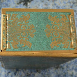 Grammes Metal Cigar/Jewelry Box - Hallmarked, Green/Gold Design, Large, Vintage, SALE!