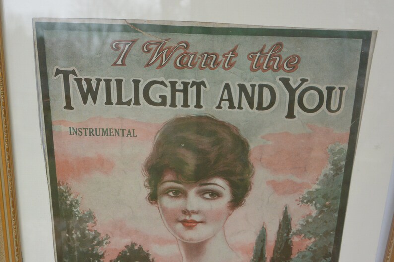 SALE Music Sheet, Framed I Want the Twilight and You, Gold Wood Frame, Great Gift Antique Fabulous image 7