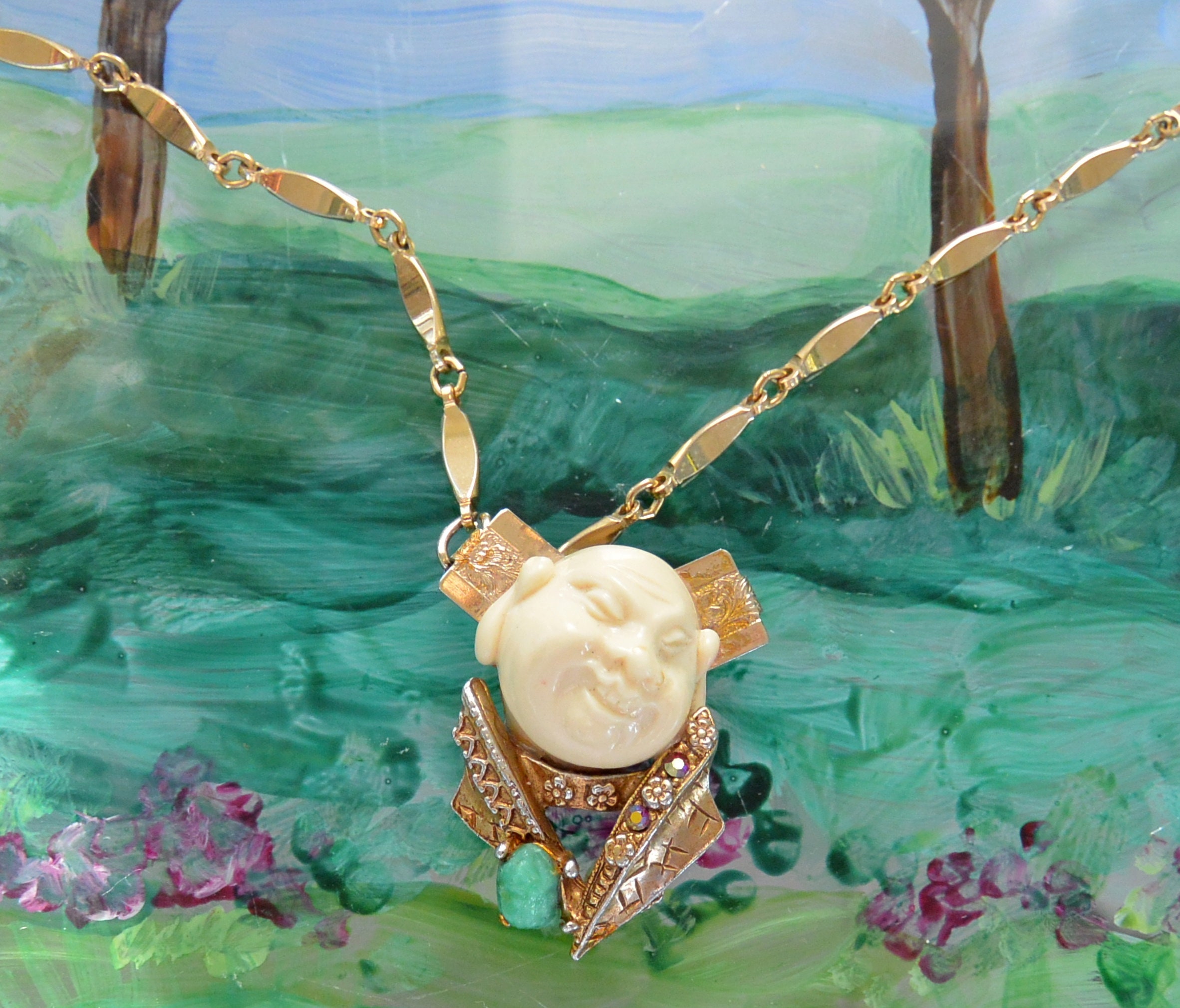 Collana con ciondolo in giada autentica con Buddha Guanyin in giada - Italia