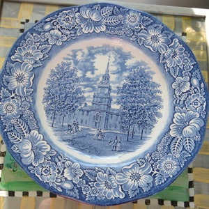 SALE! Staffordshire Liberty Blue Plate - Hallmarked, Independence Hall, English China, Great Gift - Rare, Fabulous!