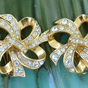 SALE! KJLBow Earrings - UNUSED - Signed, Elegant Shape,  Glam Sparkling Crystals,  Clip, Great Gift- Vintage - Rare, Fabulous!