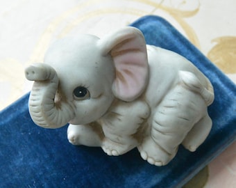 SALE! Homco Baby Elephant- Pottery, Trunk Up, Pink Ears, Orig Tag, Great Gift - Vintage -Rare, Fabulous!