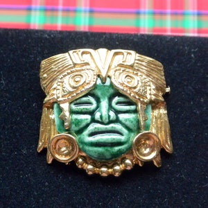 SALE! Salvador Teran Brooch - Aztec Warrior/Deity, Gold Plated, Taxco, Great Gift - Vintage - Very Rare, Fabulous!