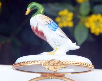 VENTE ! Boîte à pilules/bidouilles 3-D Duck de Limoges - Poinçonnée, peinte à la main, articulée, France, excellent cadeau - vintage - rare, fabuleux !