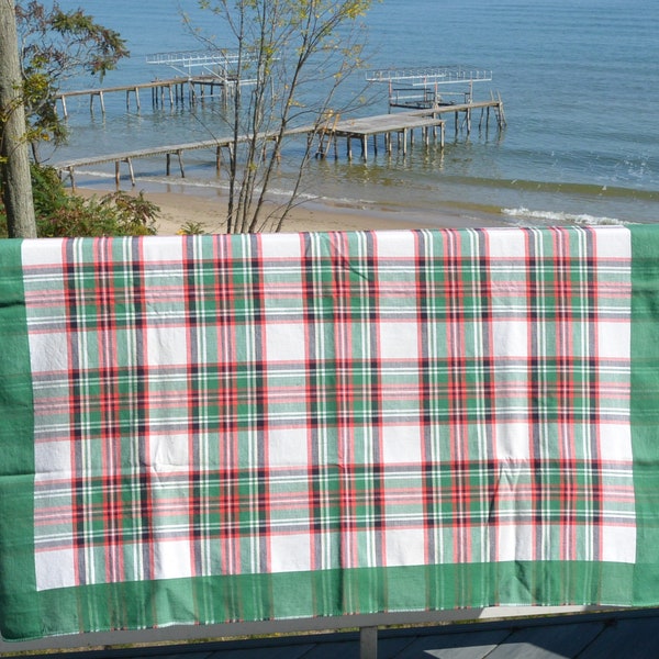 SALE! Cotton Tablecloth - White/Red/Green, Everyday/Holiday, 48x46 Inches, Multi Occ, Great Gift - Vintage - Rare, Fabulous!