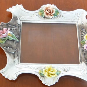 Capodimonte Tray,{ Italian Porcelain:/Glass,  Hand Painted 3D Flowers, Vintage, SALE!