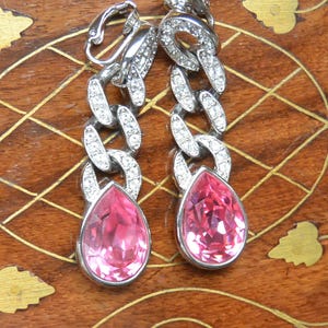 SALE! KJL Diamante Earrings - UNUSED - Signed, Couture, Glam Pink Tear Drop, Clip, Great Gift - Vintage - Very Rare, Fabulous!