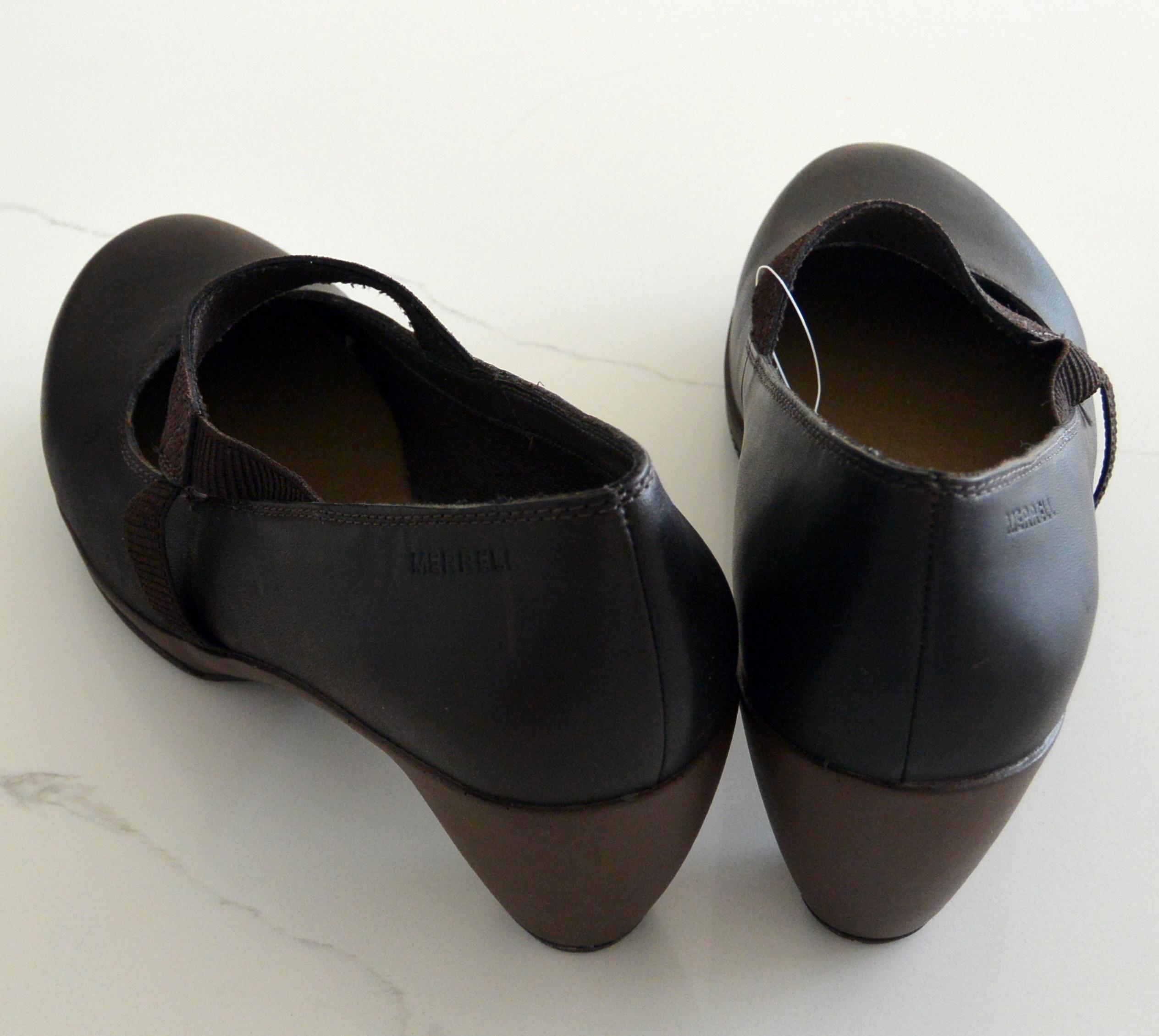 Merrell Mary Jane Shoes: Black Leather Heels, US 10 / EU 41