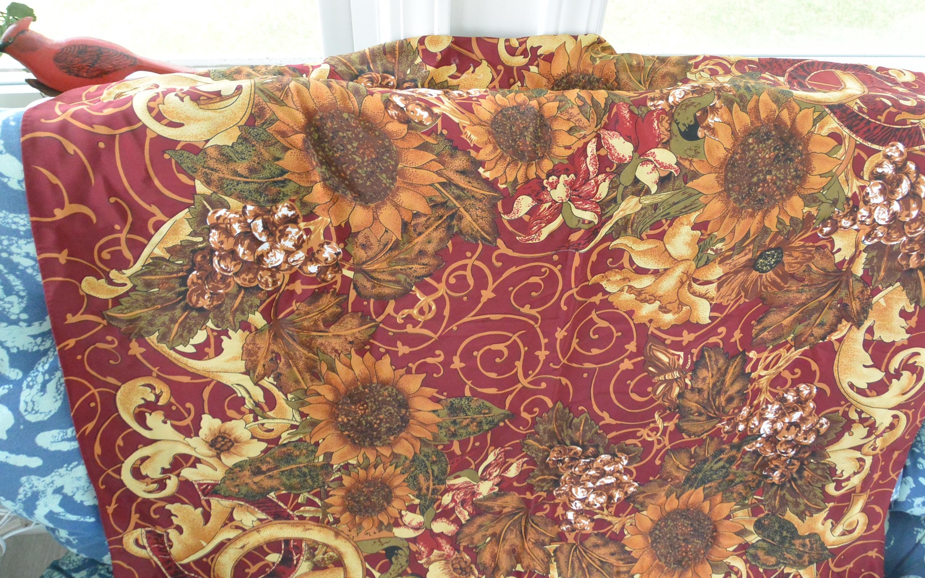 Chanel Paris Scarf- Hallmarked, Sunflowers/scrolls, Silk, 34x34