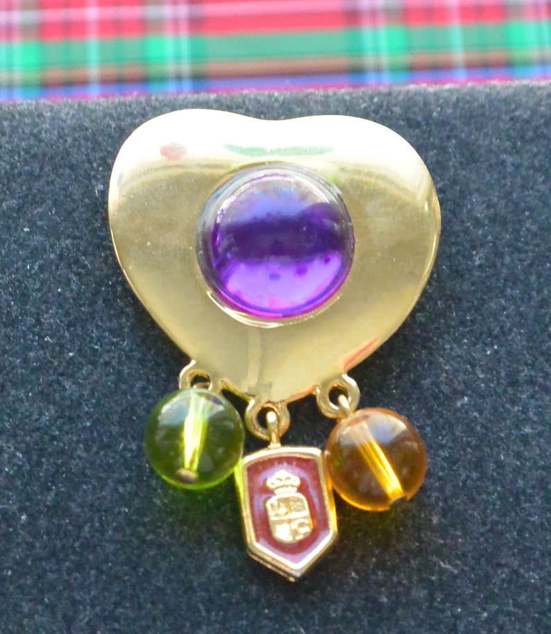 Accessocraft Heart Brooch Purple Cabochon Free US Shipping Fabulous! 48 HR SALE Vintage Crest Charm