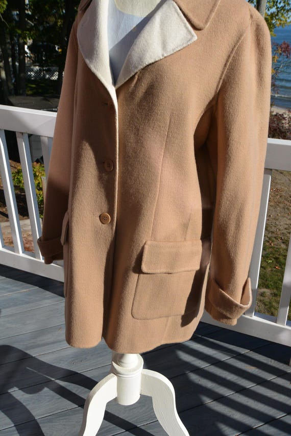 [未使用]TALBOTS タルボット♪ウールロングコート ノーカラー キャメル Talbots ウールコート: 未使用、キャメル/ホワイト、小売価格 349、US