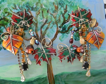 Lunch at the Ritz Earrings: UNUSED - Signed, Statement Autumn Leaves, Swarovski Crystals, Pierced, Vintage, Retired!