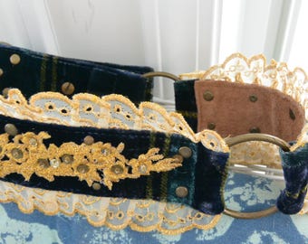 Cinturón de terciopelo Betsey Johnson: SIN USAR, encaje bordado, con sello distintivo, ¡vintage!, ¡REBAJAS!