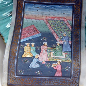 SALE! Persian Miniature Art - Hand Painted, Court Scene, Silk Fabric, Great Gift - Antique - Very Rare, Fabulous!