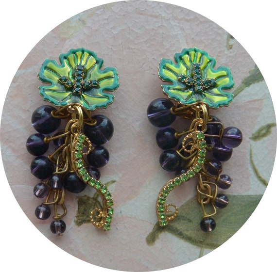 Lunch at the Ritz Earrings - Signed, Red Grapes/G… - image 4