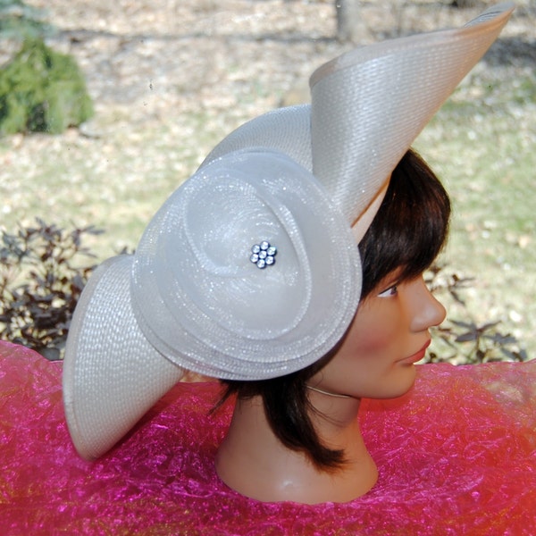 SALE! Ruth Alan Hat -Label,  Blush Color, Large Fabric Rose/Rhinestones, Derby/Other - Vintage - Rare, Fabulous!