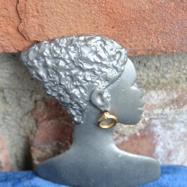 SALE! Ultra Craft Brooch - Signed, Elegant Woman, Pewter, Gold Hoop Earring, Great Gift  - Vintage - Very Rare, Fabulous!
