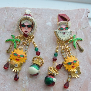 Boucles d'oreilles Lunch at the Ritz - INUTILISÉES - signées, vacances de Noël, déclaration, carte originale, percée, excellent cadeau - vintage - rare, fabuleux !