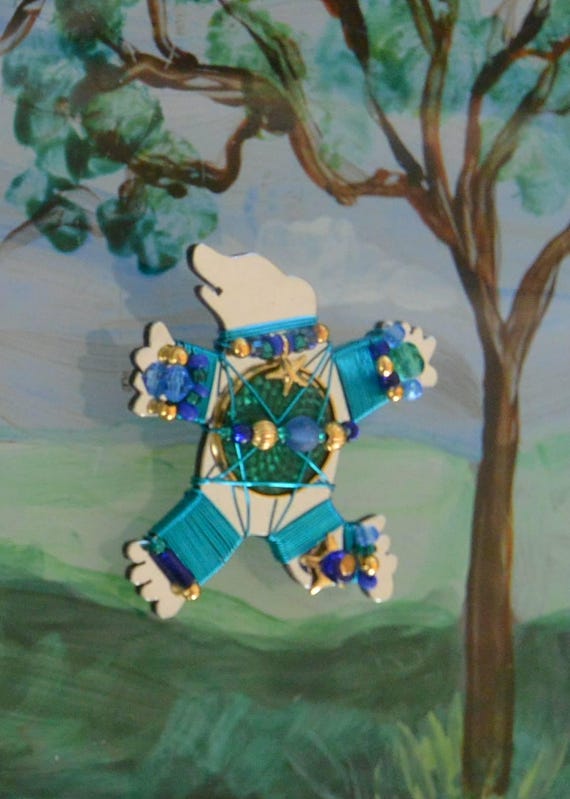 Liztech Bear Brooch: UNUSED - Signed, Blue Green Glass, Hand Crafted, Vintage, Retired, SALE!