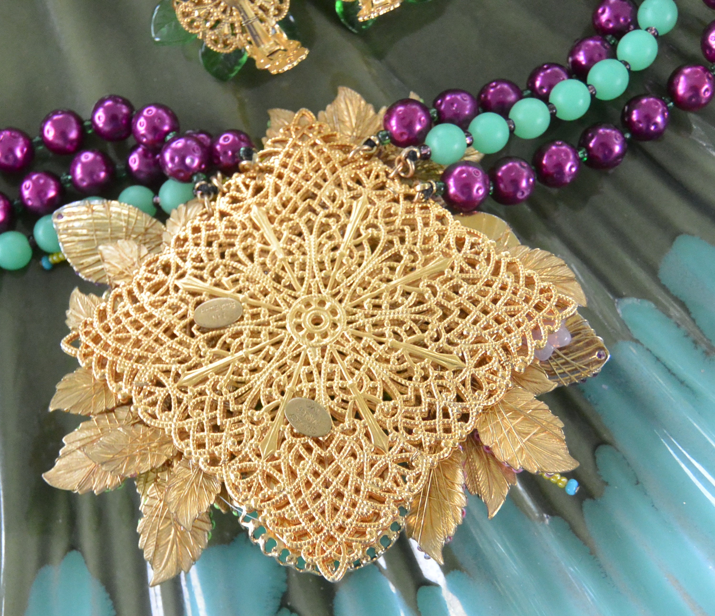 Stanley Hagler Necklace Earring Set: Signed, Beaded Butterfly