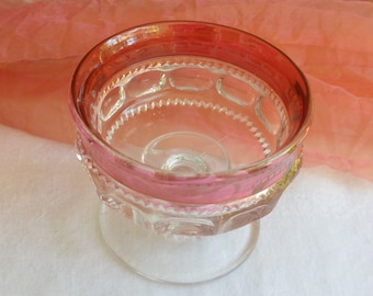 SALE! Kings Crown Sherbet Dish - Cranberry & Clear Glass, Thumbprint Pattern, Great Gift - Vintage - Rare, Fabulous!