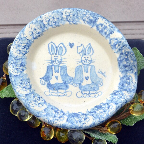 SALE! Artisan Rabbit Pottery - Signed Martha, Spoon Hold, Blue/White, Great Gift - Hand Potted - Vintage - Rare, Fabulous!