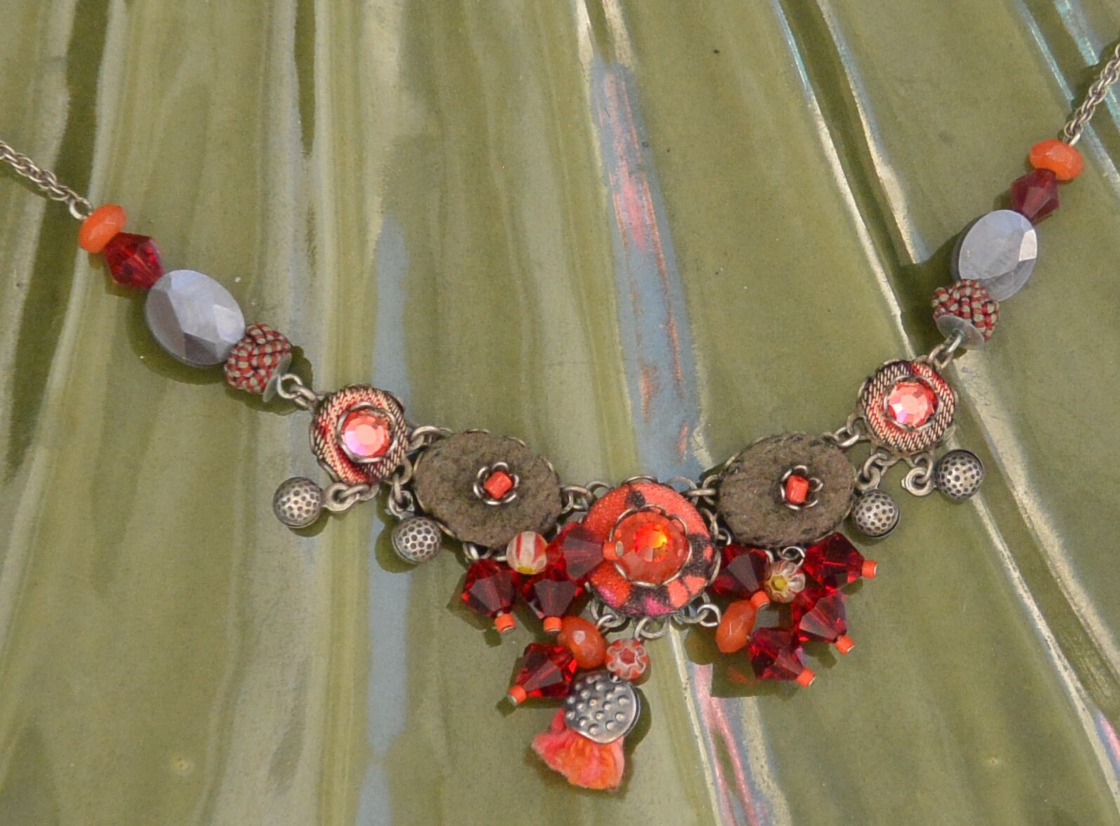 SALE! Ayala Bar Necklace - Signed, Hand Crafted, Orange/red