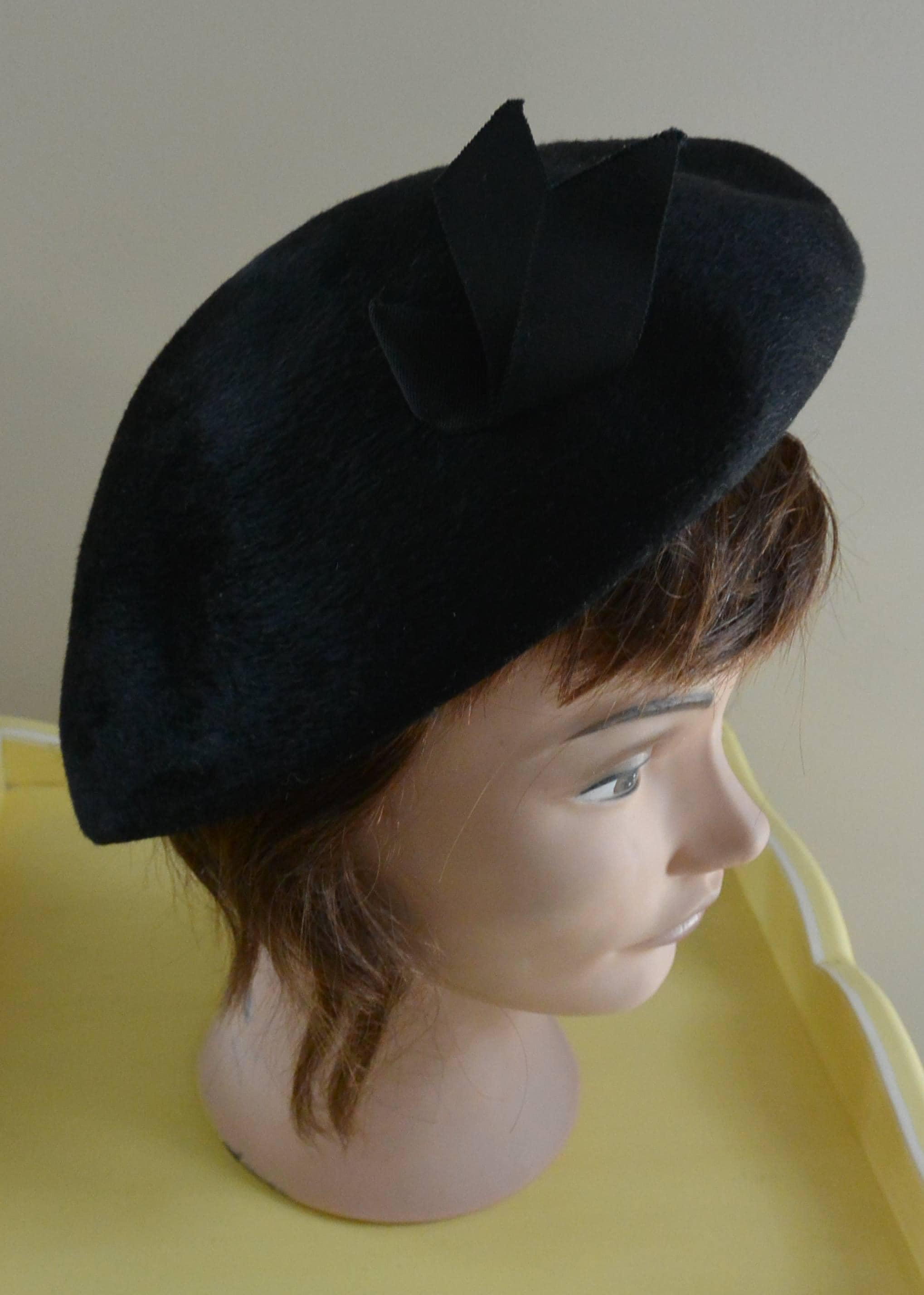 Vintage Elsa Schiaparelli Black Felt Wool Hat Paris Couture