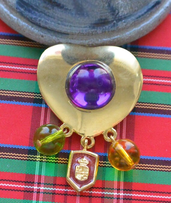 Accessocraft Heart Brooch Purple Cabochon Free US Shipping Fabulous! 48 HR SALE Vintage Crest Charm
