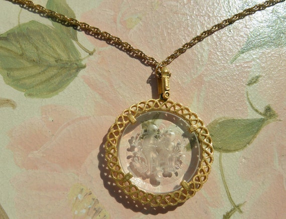 SALE! Crown Trafari Intaglio Necklace -Signed, Tw… - image 3