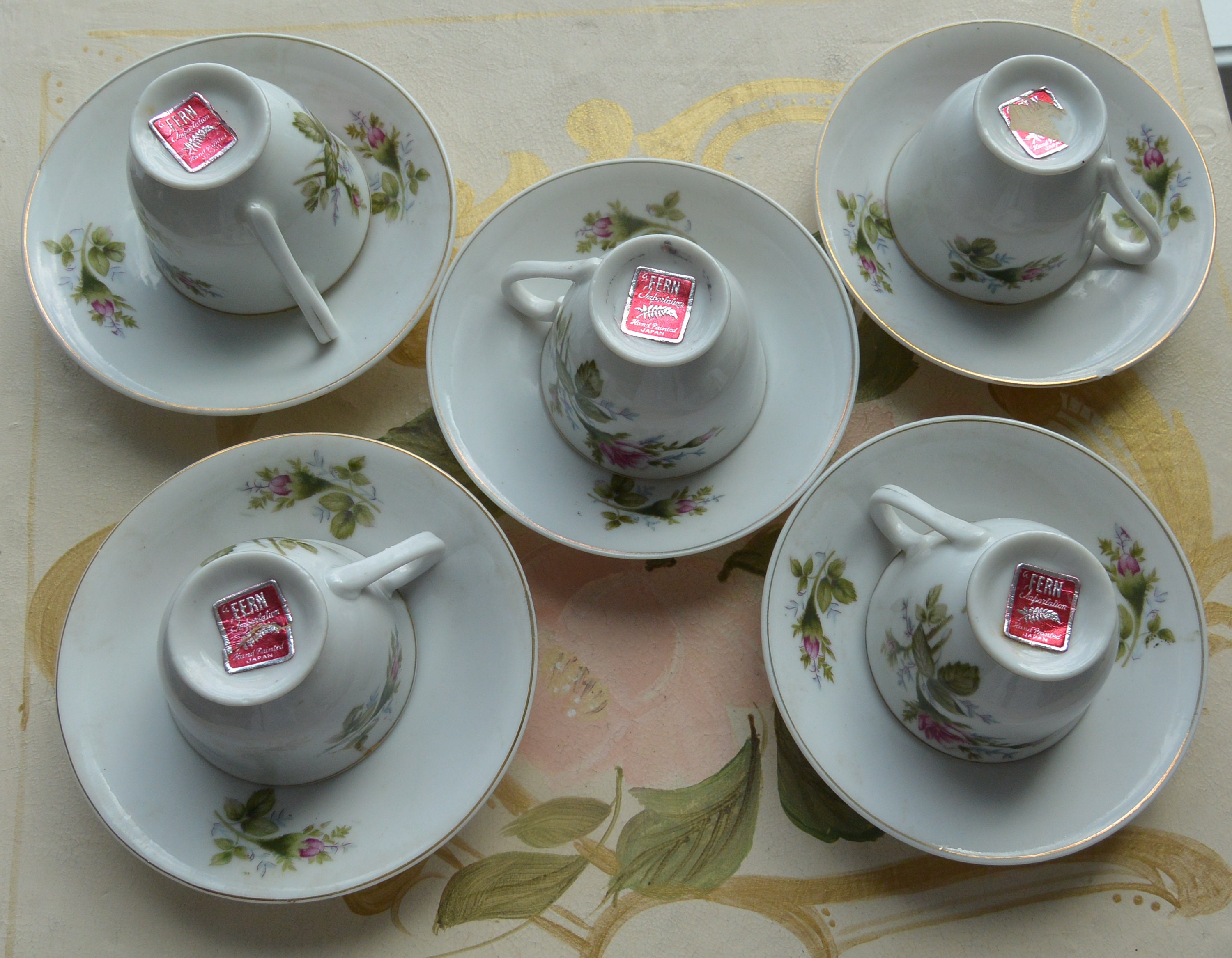 SALE! Fern Coffee/tea Set - 13 Pieces, Fine China, Hand SALE! Fern Coffee/tea Set - 13 Pieces, Fine China, Hand