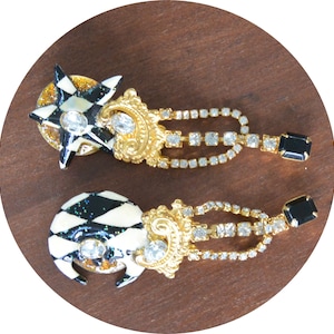 Boucles d'oreilles Lunch at the Ritz - signées, crépuscule, lune/étoile, carte originale, déclaration 3,5 pouces, excellent cadeau - vintage - rare, fabuleux !