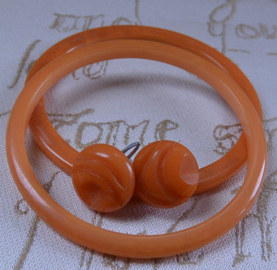 SALE! Bakelite Earrings, 2 Orange Bangle Bracelet… - image 4