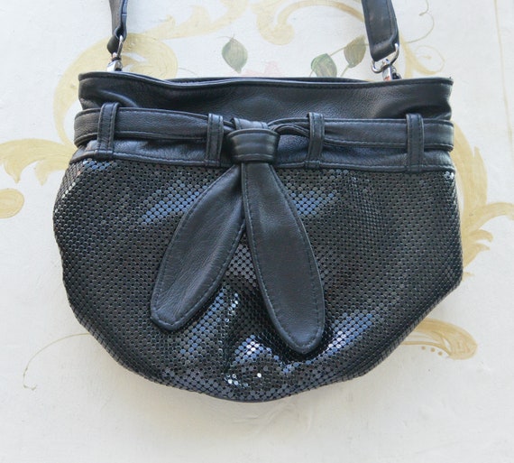 SALE! Whiting & Davis Shoulder Bag - Black Mesh/L… - image 1