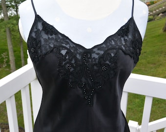 Vintage Cacique Schwarzes Negligee: Perlenbesetztes Top, SALE!