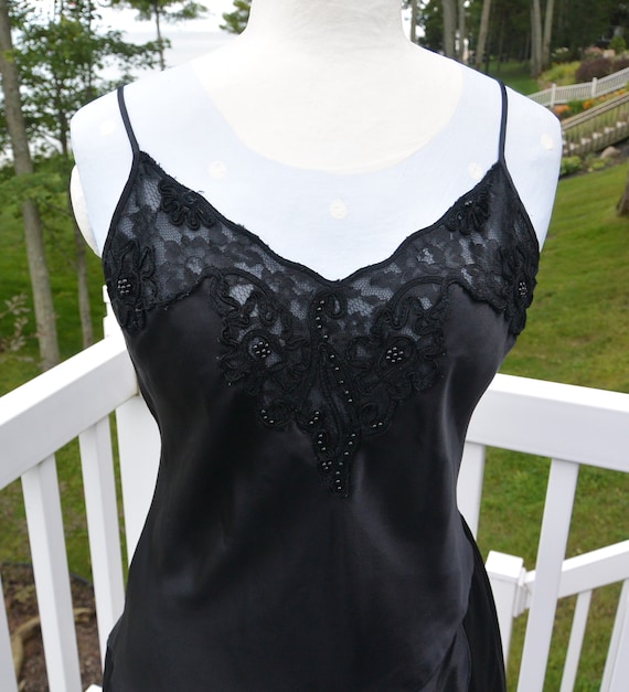 SALE Cacique Black Negligee Lace/beaded Top, Elegant Lines, US Size M,  Great Gift Vintage Rare, Fabulous 