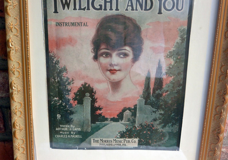 SALE Music Sheet, Framed I Want the Twilight and You, Gold Wood Frame, Great Gift Antique Fabulous image 10