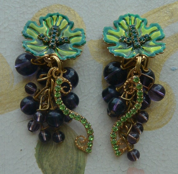 Lunch at the Ritz Earrings - Signed, Red Grapes/G… - image 5