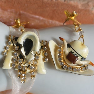 Lunch at the Ritz Earrings - Signed, Western Jacket/Hat, Pierced , US, Great Gift - Vintage - Retired, Fabulous!